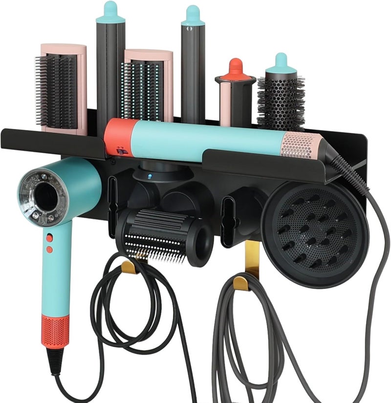 CATOOMUU Wall Mount Hair Dryer Stand Holder for Dyson Supersonic Nural Hair Dryer and Dyson Airwrap Styler, 2 in 1 Blow Dryer Accessories Organizer Storage Rack, Aluminum Alloy - Image 1